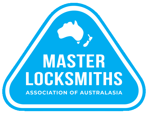 Master Locksmiths Association of Australasia logo on a blue triangular badge